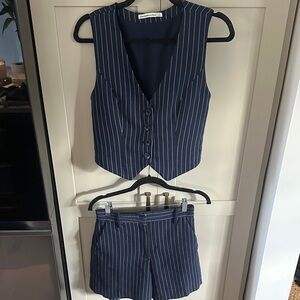 Navy Pinstripe Vest and Shorts Set